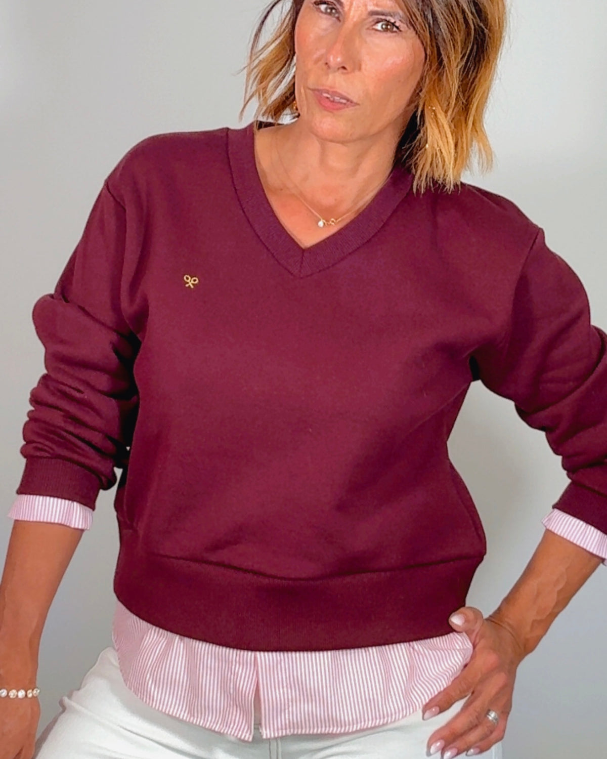 Sudadera Silbon bajo camisero granate