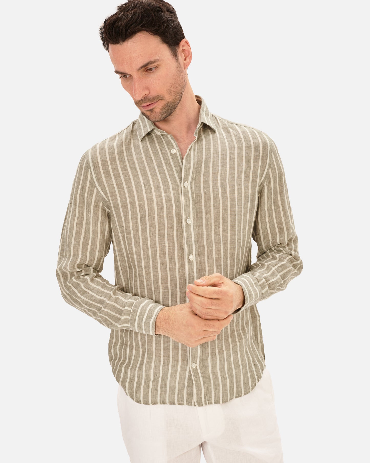 Camisa de lino rayas gris