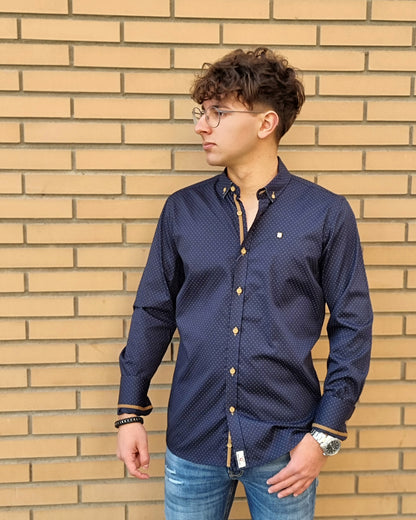 Yellow Skin polka dot navy shirt